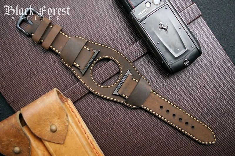 AWBF18 -D5 CUFF handgefertigt Leder Uhrenarmband incl. Lugs Adapter für Apple Watch 1 Serie und 2 Serie (oder Apple Watch Sport) 42mm oder 38mm – Bild 3